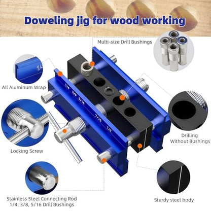 Self Centering Dowel Jig Kit for Woodworking, Joiner Complete Tool Set - color: Long 7.3in