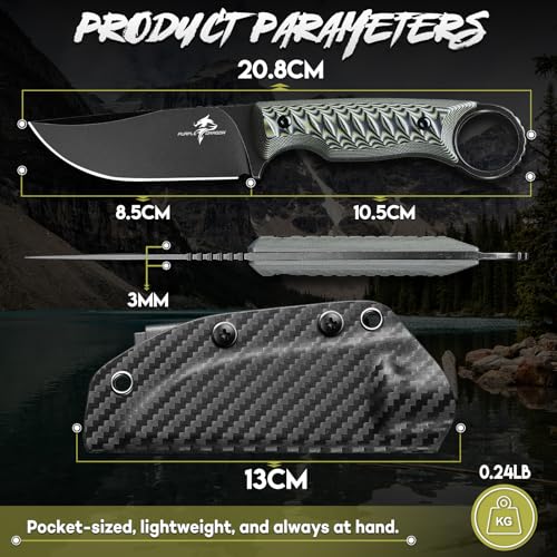 Purple Dragon Fixed Blade Knife with Kydex Sheath -Survival Knife Gray - color: Gray