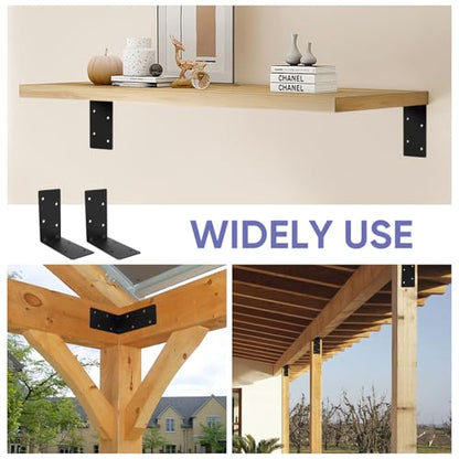 6x6x3 Corner Brackets 4-Pack, Reinforced Angle Support for Wood - size: 6''X6''X3'' 4P