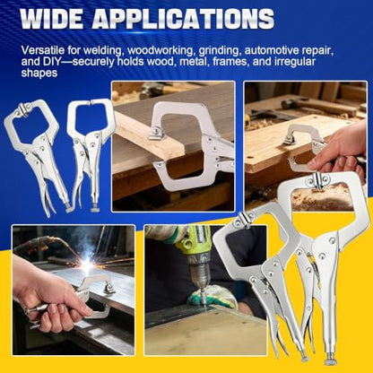 DASBET 4 Pack Locking C Clamp Pliers Set 6" 9" 11" Vice Grip Welding Clamps