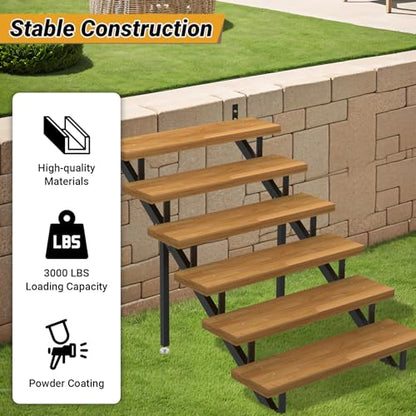 Steel Stair Step Riser 6-Step, Metal Stair Stringer with Reinforcing Support Legs, Heavy Duty Steel Stair Stringer for 50" Height Deck and Outdoor Steps (2 Pack) - size: 6 Step