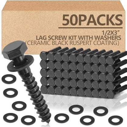 Tandefio 50 Pack 1/2''X 3'' Lag Bolts Screw with Washer Galvanized, Black - size: 1/2''x 3''