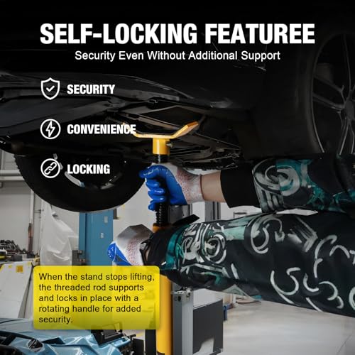 YELLOW JACKET Underhoist Support Stand 3/4 Ton Capacity Lifting from 52.8" to 76", 12 Inch Diameter Base, Bearing Mounted Spin Handle, Contoured Saddle Supports Vehicle Components, Self-Locking Screw - size: 3/4 ton normal