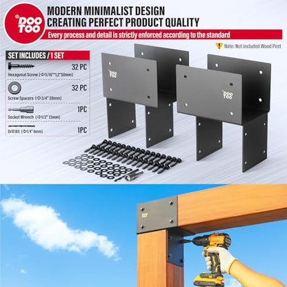 Stainless Steel Pergola Brackets, 4x6(Actual Post/5.5"x5.5" Beams/3.5"x5.5") Corner Post to Beam Bracket, Heavy Duty Post Cap Tie Bracket for Gazebos, Decks and Porches(2pcs-Black) - size: Corner 4"x6"(Actual 5.5"x5.5")