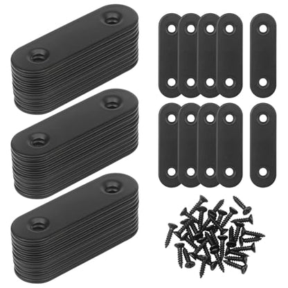 40 Pcs Straight Brace, 2” x 0.6” Flat Brace, Stainless Steel Straight Bracket, Mending Joining Plates for Bed Frame,Board,Wood,Shelves & Furniture, Matte Black (40)