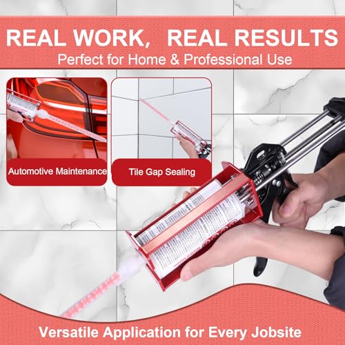 Epoxy Gun Dual Component 200ml – Manual 1:1 & 2:1 Ratio Adhesive Applicator for Epoxy, Urethane, Acrylic,High-Thrust 2-Part Adhesive Gun for Panel Bonding, Structural & Plastic Repair,Red - size: 200 ml/215 ml (1:1, 2:1)