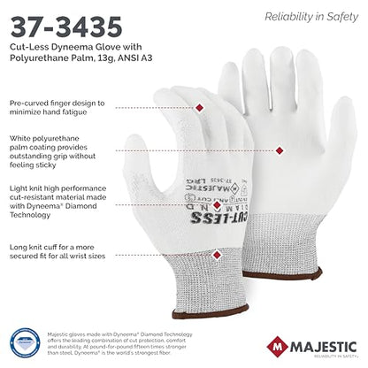 Majestic Cut-Less Dyneema Glove with Polyurethane Palm | 12 Pairs - SM | 13 Gauge Liner, ANSI A3, Lightweight Comfort, Breathable, White/White | for Automotive, Industrial, Manufacturing | 37-3435 - size: Small