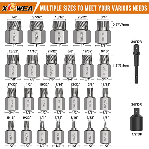 XEWEA 27PCS Upgrade Screw Extractor Set, 3/8" Drive Easy Out Kit - color: 27pcs