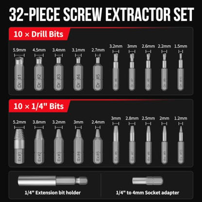 STREBITO 32PCS Damaged Screw Extractor Set, Stripped Screw Extractor(Red) - color: Red