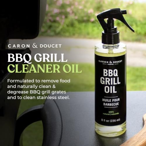 CARON & DOUCET - BBQ Grill Cleaner Oil | 100% Plant-Based & Vegan | Best for Cleaning Barbeque Grills & Grates | Use with Wooden Scrapers, Brushes, Accessories & Tools | Great Gift for Dad! (8oz) - size: 8 Fl Oz (Pack of 1)