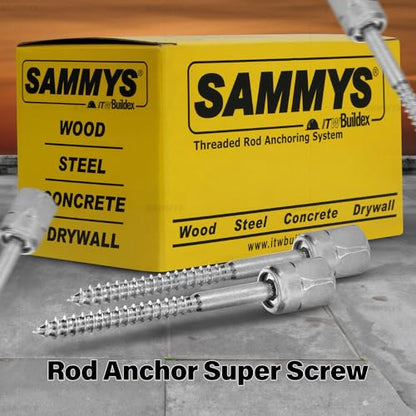 Sammys 8015925-25 Vertical Rod Anchor Super Screw with 1/2 in. Threaded Rod Fitting, 1/4 x 3'' Screw, for Wood (Pkg.=25) - size: 1/4 x 3", style: ROD SIZE 1/2"