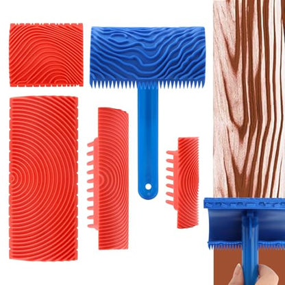 5PCS Wood Grain Tool Set, Rubber Wood Graining Tools with Handles - color: Blue