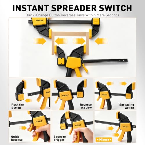 6-Pack 12 Inch Bar Clamps for Woodworking with 2-Piece Clamp Connector, 12" Quick-Release Wood Clamps with 150 LBS Load Limit, Trigger Clamp Set, One-Handed Clamps/Spreader for Woodworking - style: 4-Piece 12" 150lbs with clamp connector