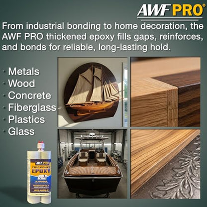 AWF-PRO Epoxy Gun & Thickened, Non-Sag, Wood Repair Epoxy Adhesive (450 mL) for Rot Repair, Structural Bonding, Filling, & Sealing Wood, Fiberglass, Concrete, & More