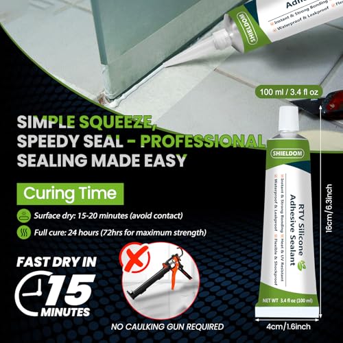 SHIELDOM RTV Silicone Adhesive Sealant 100% Silicone Sealer All-Purpose Caulk Waterproof Stronger Adhesion, Shrink & Crack Proof Caulking for Car, Kitchen, Window, Bathroom, Door (White, 3.4 Fl. Oz.) - color: White