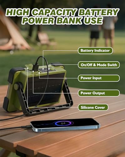 120W Solar Rechargeable 144 LED Work Light, 10000LM Flood Light - color: Army Green