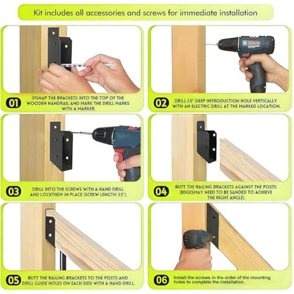 CNQLIS 8PCS 2"x4" Deck Railing 30° Stair Connectors, Black Stainless Steel - size: Angle 30 degrees