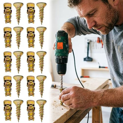 6×14mm Short Expansion Screw Set, Anchors and Screws for Cabinet Hinge Maintenance and Thread Repair, 10/30/50/100pcs, Fits Multiple Materials to Steady Loose Cabinet Door Structures (50, Gold)