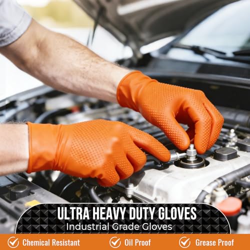 ANBOSON 10 Mil Heavy Duty Diamond Texture Nitrile Gloves, XL, 1000 Ct - color: Orange of 1000, size: X-Large