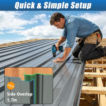 Metal Roofing Panels 20 PCS 112 sq.ft 42.52" x 18.9" Corrugated Galvanized Roof Panels, Waterproof Siding Panels with 200 Pcs Screws for Garages, Sheds, Stables and Mobile Homes