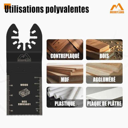 Merryland 33 Pack Oscillating Multitool Blades Kit, 30pcs 1 3/8 inch High Carbon Steel Saw Blades with 3 Clips Adapters, Universal Quick Release Fit for Wood Plastic Drywall, OMTAA033D1
