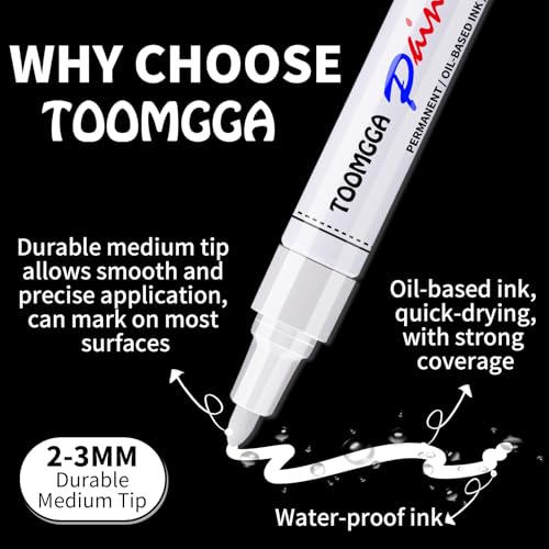 TOOMGGA 2 White and Black Permanent Markers Paint Pens, Oil Based Medium - color: White & Black