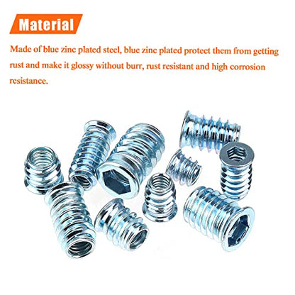 HELIFOUNER 15 Pieces 3/8”-16 x 25mm Threaded Inserts with Hex Wrench for Wood Furniture, 3/8-16 Threaded Inserts, Wood Inserts, Blue Zinc Plated Carbon Steel Threaded Inserts for Wood Furniture Screw - size: 3/8"-16 x 25mm