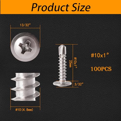 #10 x 1 100PCS 410 Stainless Silver Truss Head Tek Screws - size: #10 x 1"（100pcs）