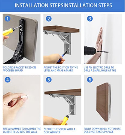 Black Folding Shelf Brackets Max. Load 220 lb, Heavy Duty DIY Wall Mounted Shelf Bracket Space Saving for Table Work Bench (8 INCH-2PCS) - size: 8 INCH-2PCS