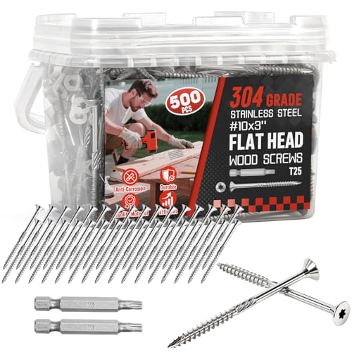 #10x3 Inch 304 Stainless Steel Deck Screws 500 PCS - Corrosion-Resistant Outdoor Wood Fasteners for Fences, Decks, Wood Project - T25 Star Drive Bit - size: #10 x 3" 500Pcs