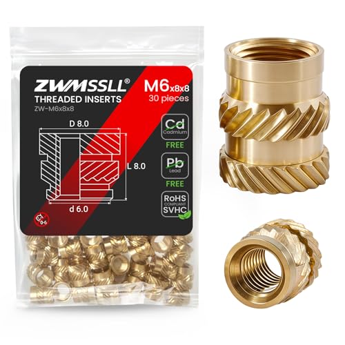 M6 Heat-Set Threaded Inserts, M6x8x8mm(30Pieces) Heat Set Insert for 3D Printing Components and Plastic Parts,Brass Metric Knurled Nuts - size: M6x8x8mm