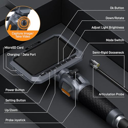 Teslong 5.5mm Slim Probe Two-Way Articulating Borescope for Automotive