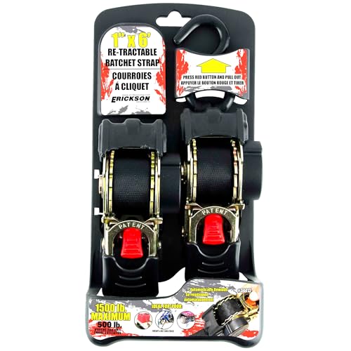 Erickson Pro Series Ratcheting Tie-Down Strap - Black, 1 in x 6 ft, 2 Pack - color: Black, size: 1in x 6ft