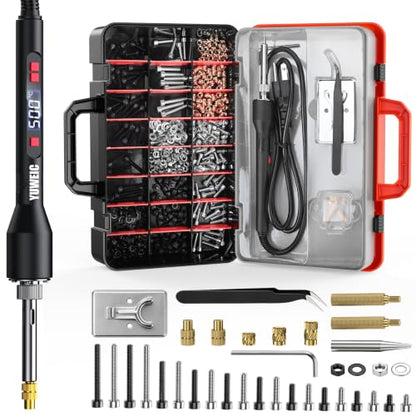 Heat Set Insert Kit 665PCS Threaded Inserts with 60W Soldering Iron, M4 Nuts, Quick Change Tips, Tweezers & Stand for 3D Printing, Plastic Thread Repair and DIY Projects - size: M4-665