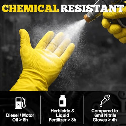 TitanFlex Heavy Duty Industrial Nitrile Gloves with Raised Diamond Texture, 8-mil, Latex Free (Green/Dark Green/Yellow) - color: 07 Yellow (50ct), size: Medium