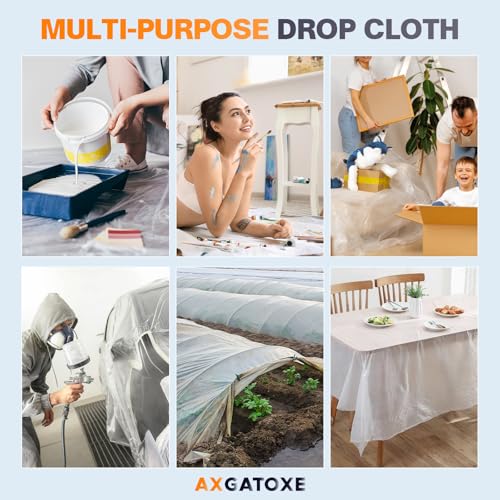 Axgatoxe 12 x 9 Ft Plastic Drop Cloths for Painting (10-Pack) - size: 10-Pack