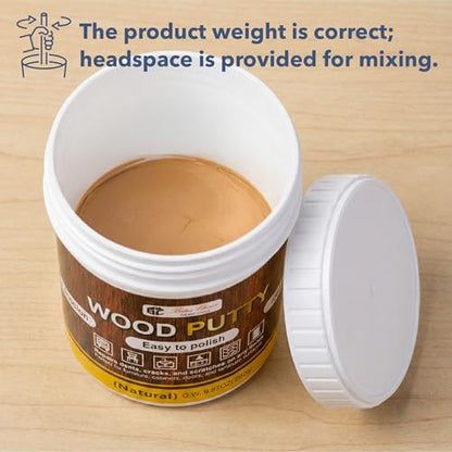 Bates- Wood Filler Putty Repair Kit, 9.87 Ounce, 2 Scrapers, 2 Sandpapers, Natural Wood Putty Filler Paintable & Stainable for Cracks, Holes and Defects in Wooden Furniture - color: Natural
