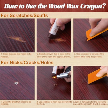 Wood Filler Sticks - 16 Colors Wood Repair Wax Crayons, Furniture Scratch Wax Stick Pen for Repairing Scratches, Scuffs, Cracks, and Holes on Wooden Floor, Cabinet, Laminate, Hardwood