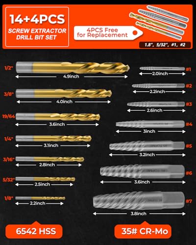 18 Piece Easy Out Screw Extractor Set and Left-Hand Drill Bit Set - color: 18 Pieces