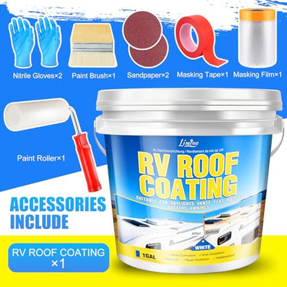 RV Roof Coating White - 1 Gallon Flexible RV Roof Sealant for EPDM, TPO, Fiberglass & Aluminum, Water-Based, Solar Reflective & Waterproof Elastomeric Roof Coating for RVs, Campers and Trailers