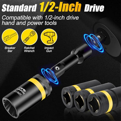 Topec 1/2" Drive Lug Nut Removal Tool, 19-Piece 10-25mm, Impact Lug Nut Extractor Socket Set with Ratchet Handle, Wheel Lock Removal Kit for Damaged, Rounded, Stripped Car Bolt Nuts - size: 19 PCS