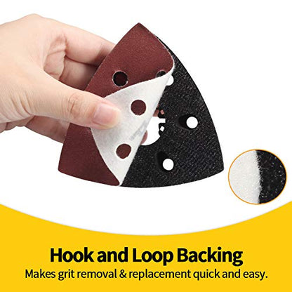 SPEEDWOX 50 Pcs Triangle Sanding Pads Hook and Loop 320 Grit Oscillating Sanding Pad 90mm 6 Holes Fit 3-1/2 Inches Oscillating Multi Tool Detail Sander Sandpaper Triangle Sanding Discs Sanding Tool - style: 320 Grit