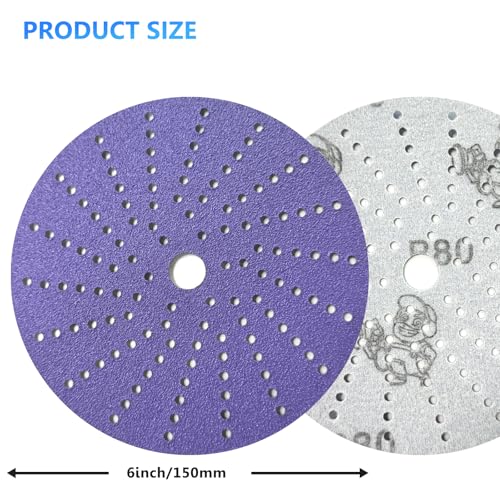 80 Grit, 6 in, 50 Pcs Ceramic Multi-Hole Sanding Disc, Hook and Loop, Premium for Fast Cutting, Film Back for Long Lasting, Premium Option for Metal Wood, Stock Removal, Fine Finishing - style: 6in - 80 Grit