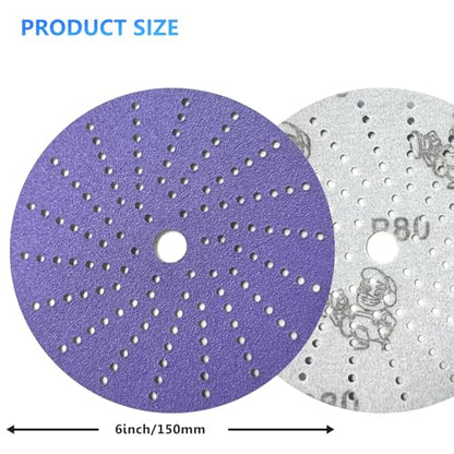 80 Grit, 6 in, 50 Pcs Ceramic Multi-Hole Sanding Disc, Hook and Loop, Premium for Fast Cutting, Film Back for Long Lasting, Premium Option for Metal Wood, Stock Removal, Fine Finishing - style: 6in - 80 Grit