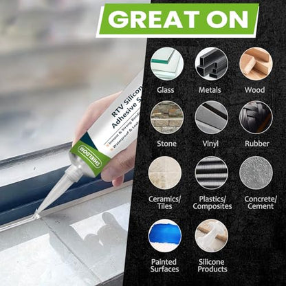 SHIELDOM RTV Silicone Adhesive Sealant 100% Silicone Sealer All-Purpose Caulk Waterproof Stronger Adhesion, Shrink & Crack Proof Caulking for Car, Kitchen, Window, Bathroom, Door (White, 3.4 Fl. Oz.) - color: White
