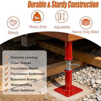 11"-22" Adjustable House Floor Jack, 11023 lbs Max Load Capacity Screw Jack - color: Red, size: 11-22 Inches(4 Pack)