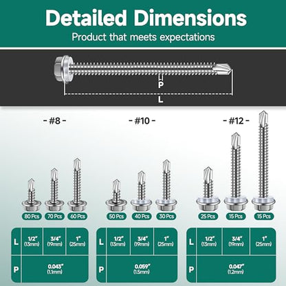 385Pcs #8#10#12 Self-Tapping Screws for Metal 410 Stainless Steel Hex Head Self-Drilling Screws Assortment Kit, Quick Tapping Sheet Metal Screw - style: Hex Head