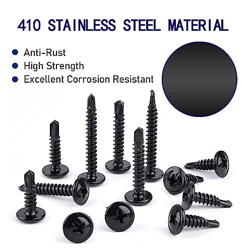 410 Stainless Black #8x1 Phillips Head Self-Drilling Screws 100 pcs - color: BLACK, size: #8x1"