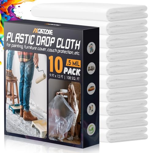 Axgatoxe 12 x 9 Ft Plastic Drop Cloths for Painting (10-Pack) - size: 10-Pack