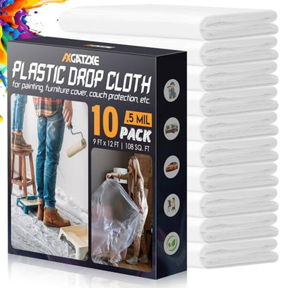 Axgatoxe 12 x 9 Ft Plastic Drop Cloths for Painting (10-Pack) - size: 10-Pack